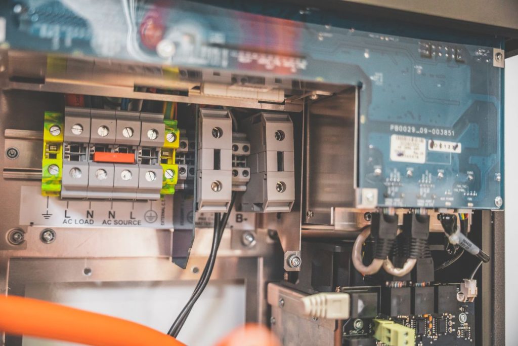 Internal components of a solar inverter during servicing